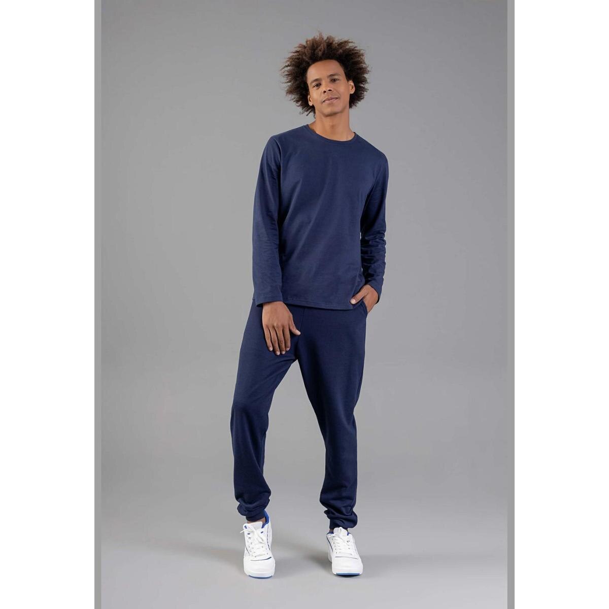 Camiseta Básica de Mangas Longas Masculino Adulto Just Basic - Azul ...