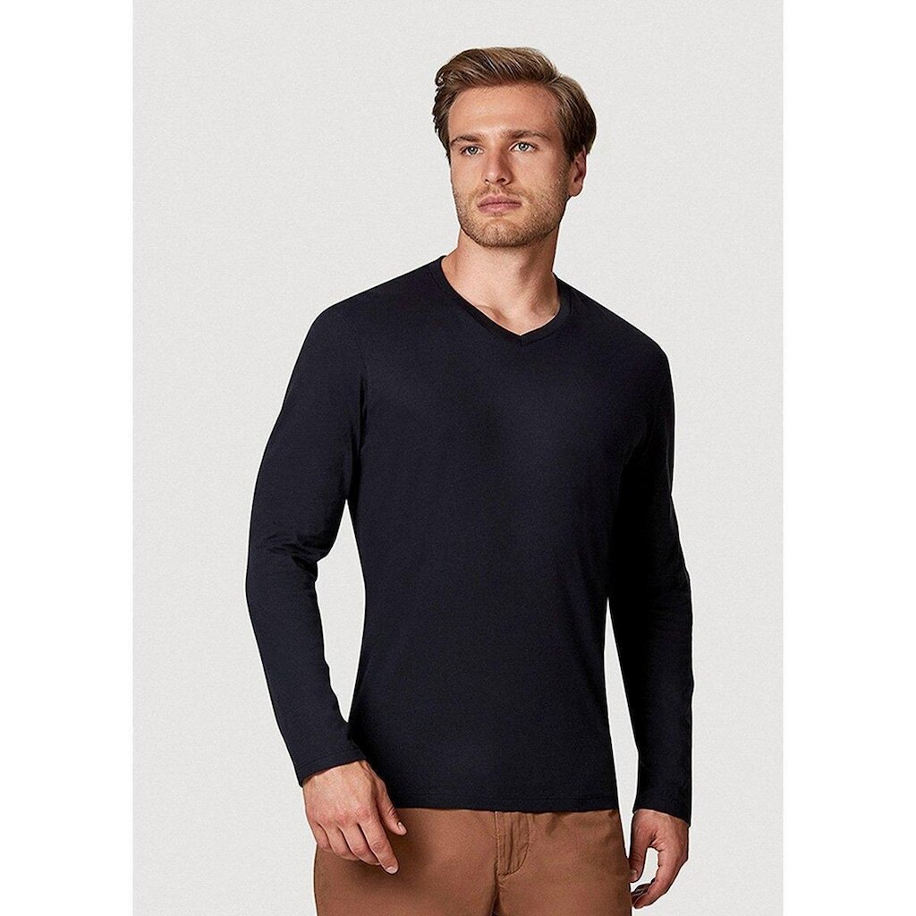 Camiseta Básica Manga Longa Decote V Masculina