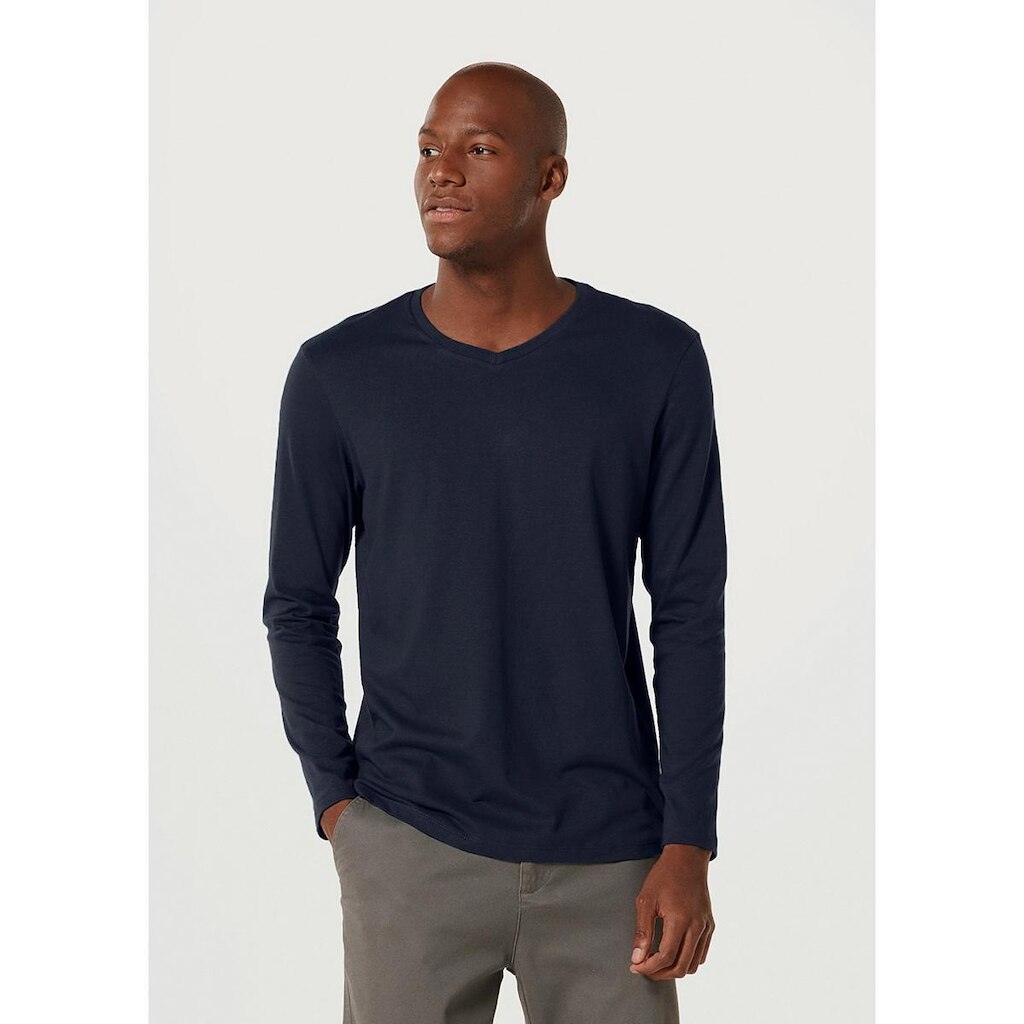 Camiseta Básica Manga Longa Decote V Masculina