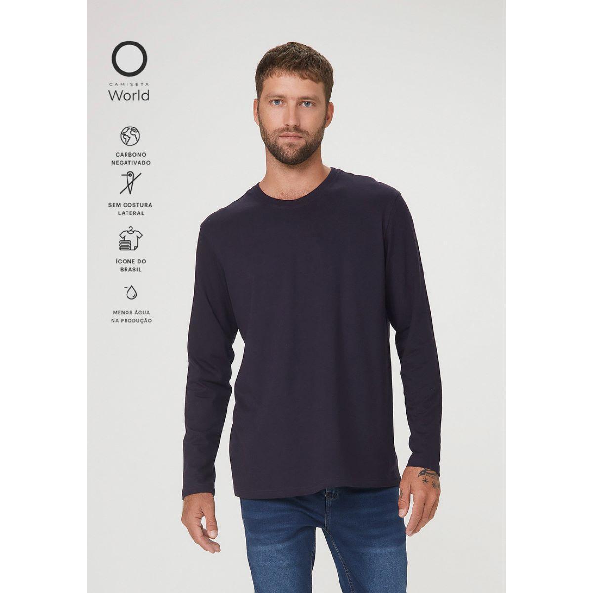 Camiseta Básica Masculina Manga Longa World Hering Menor preço em Camiseta Básica Masculina Manga Longa World Hering