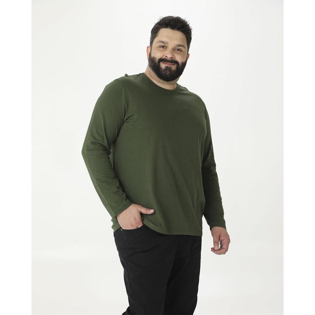 Camiseta Básica Masculina Plus Size Manga Longa Em Algodão