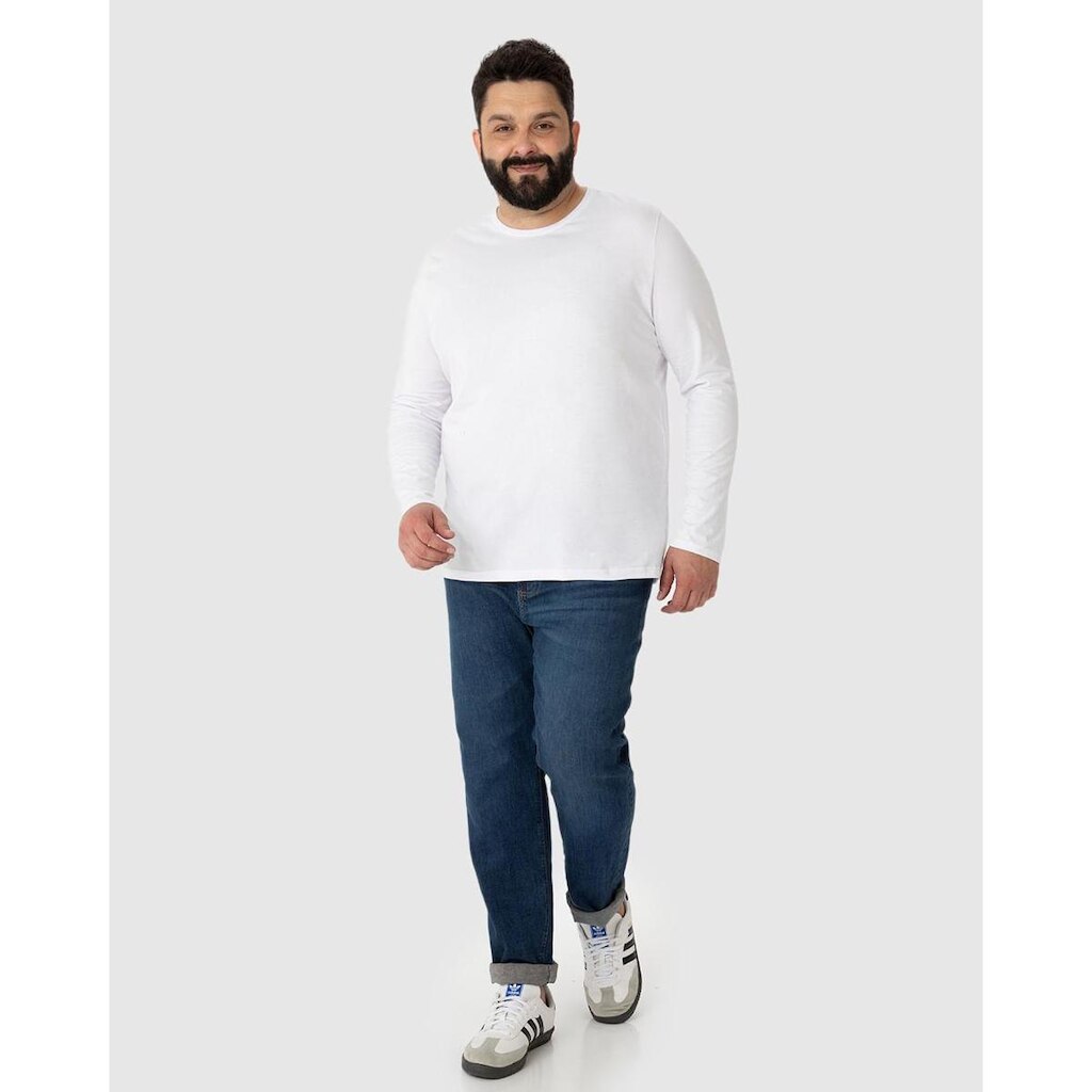 Camiseta Básica Masculina Plus Size Manga Longa Em Meia Malha