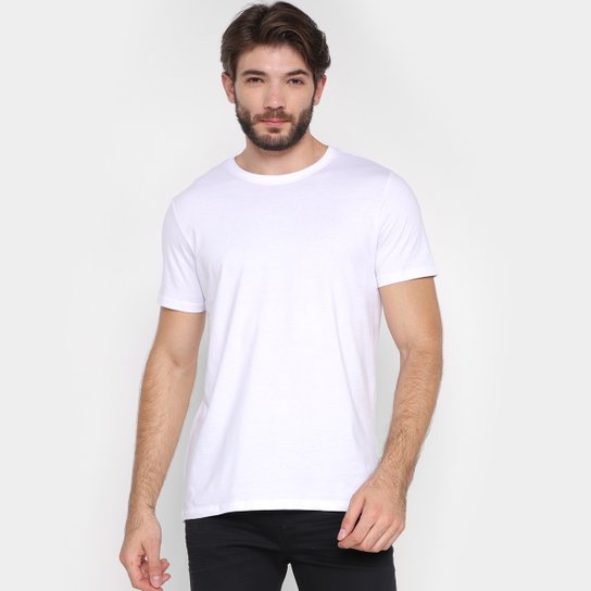 Camiseta Basicamente Lisa Masculina - Branco Menor preço em Camiseta Basicamente Lisa Masculina - Branco