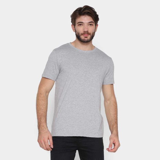 Camiseta Basicamente Lisa Masculina - Mescla Claro Menor preço em Camiseta Basicamente Lisa Masculina - Mescla Claro