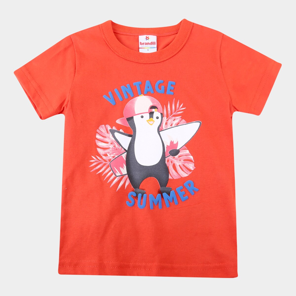 Camiseta Bebe Brandili Pinguim Surfista Masculina Vermelho Iicf