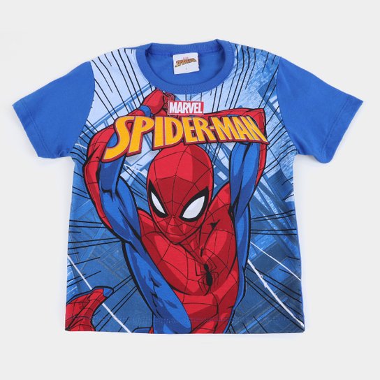Camiseta Bebê Marvel Spider-Man Masculina - Azul Escuro Menor preço em Camiseta Bebê Marvel Spider-Man Masculina - Azul Escuro