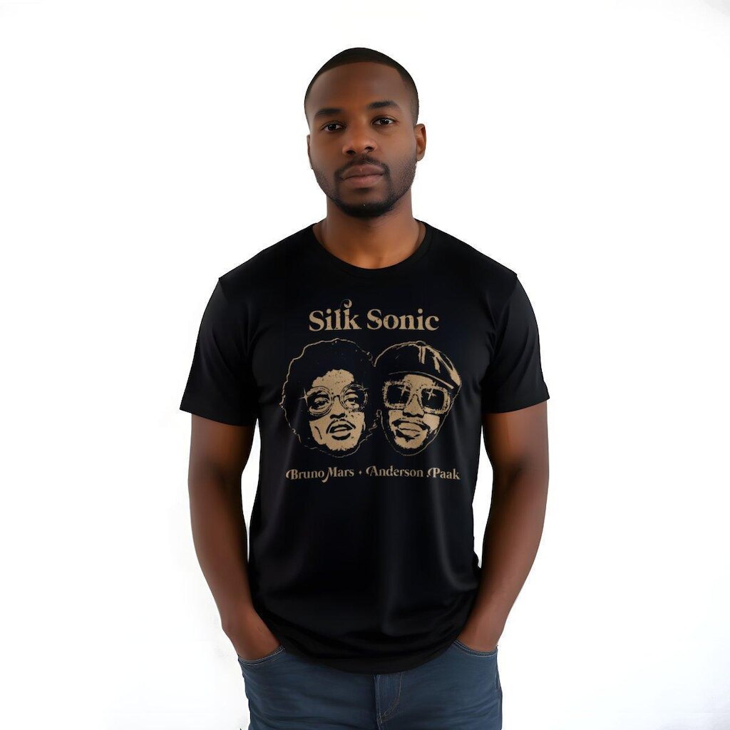 Camiseta Bomber Preta Banda Silk Sonic - 100% Algodão