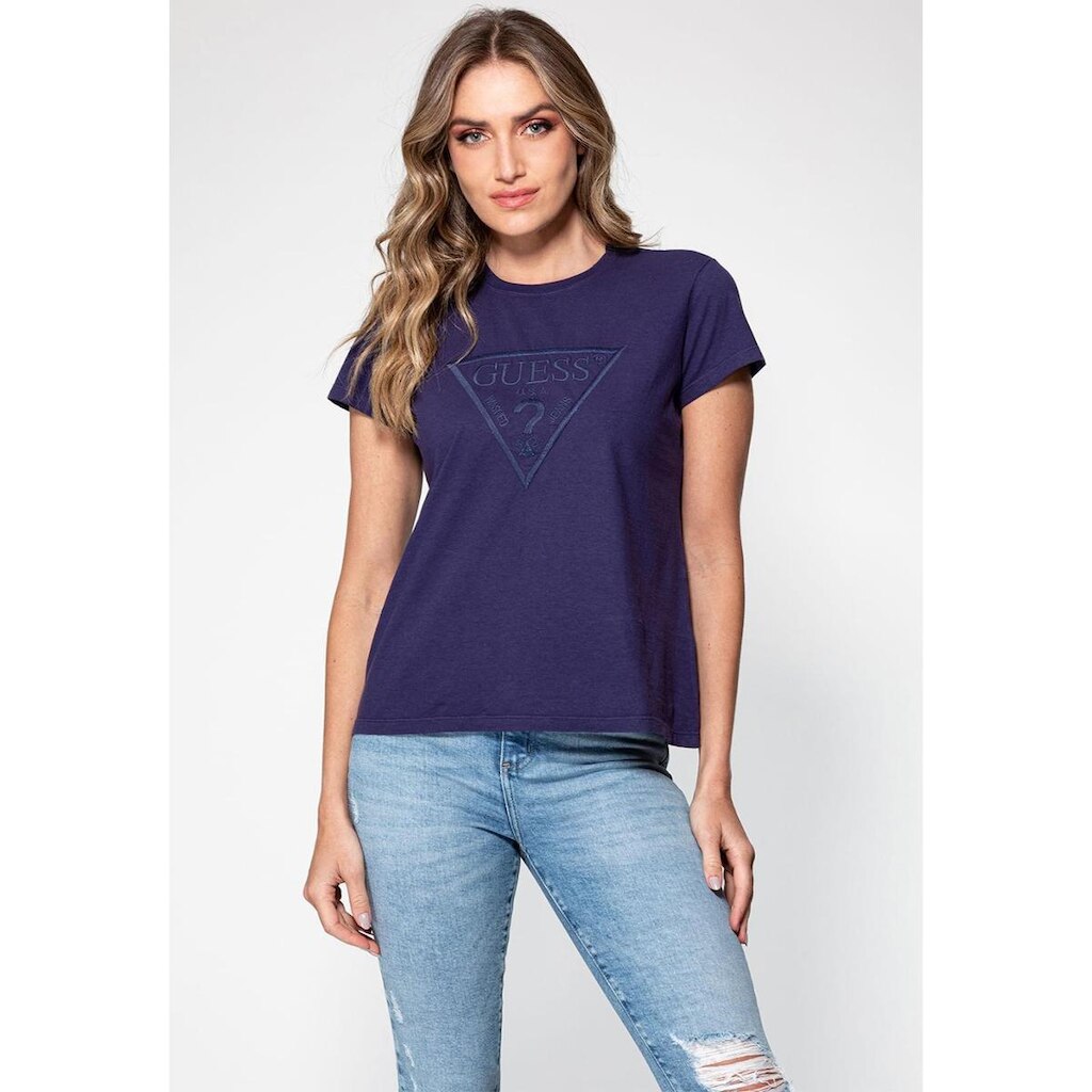 Camiseta Bordado Com Paête Guess Azul Escuro