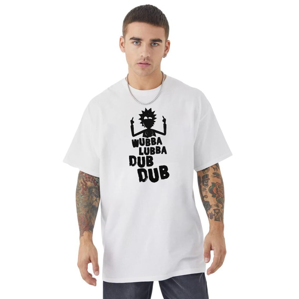 Camiseta Branca Oversized Rick Wubba Lubba Dub Dub