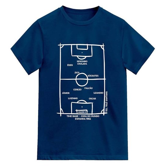 Camiseta Brasil Copa do Mundo 1982 - Azul Menor preço em Camiseta Brasil Copa do Mundo 1982 - Azul