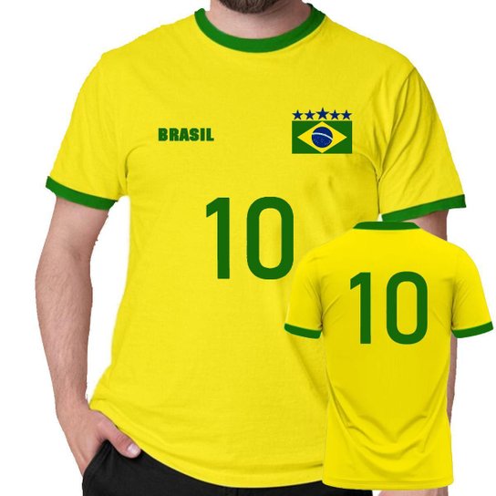 Camiseta Brasil verde amarelo numero 10 unissex blusa copa - Amarelo Menor preço em Camiseta Brasil verde amarelo numero 10 unissex blusa copa - Amarelo