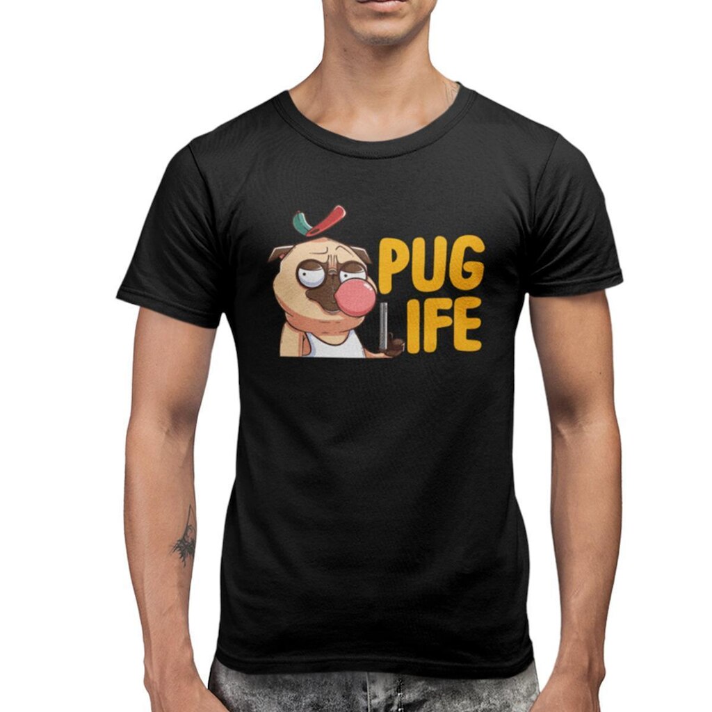 Camiseta Cachorro Pug Life100% Algodão Masculina Estampada