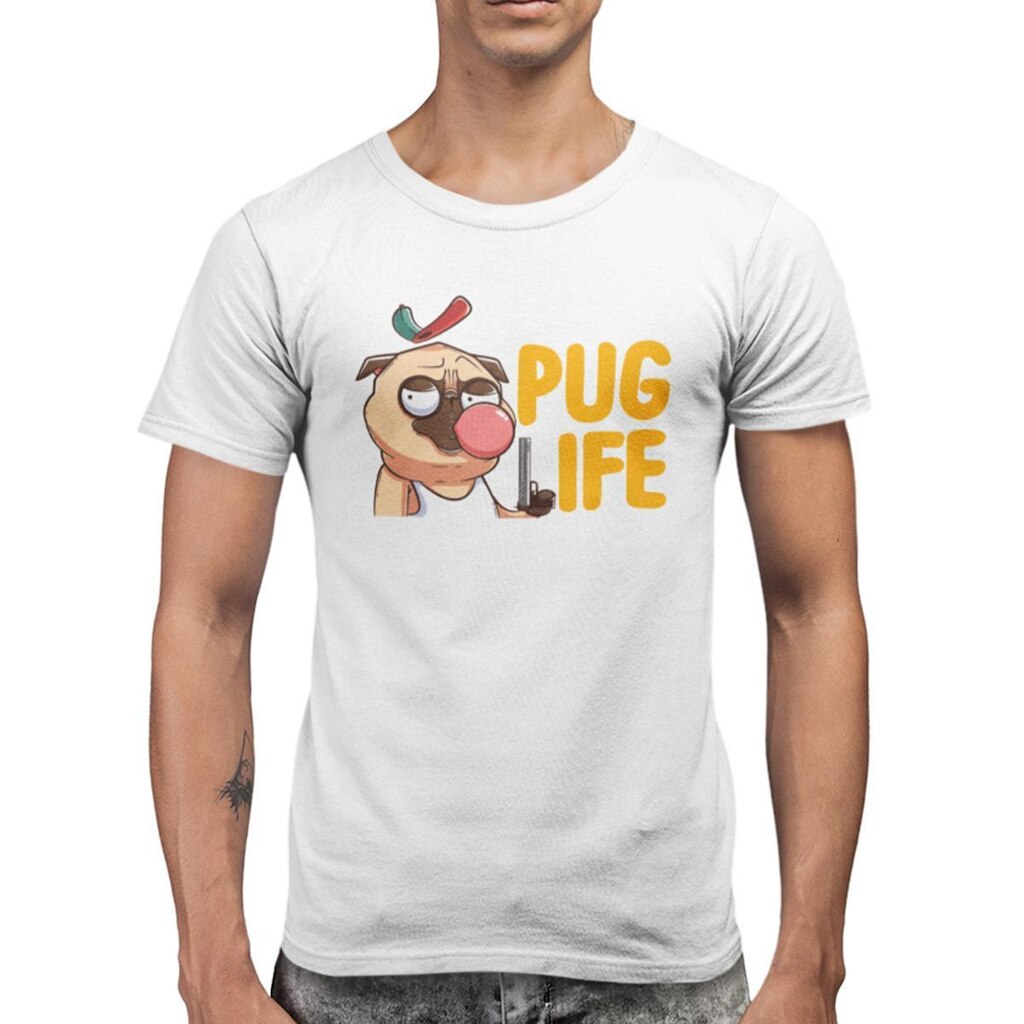 Camiseta Cachorro Pug Life100% Algodão Masculina Estampada