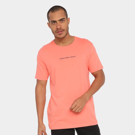 Camiseta Calvin Klein Básica Estampada Masculina - Laranja Menor preço em Camiseta Calvin Klein Básica Estampada Masculina - Laranja