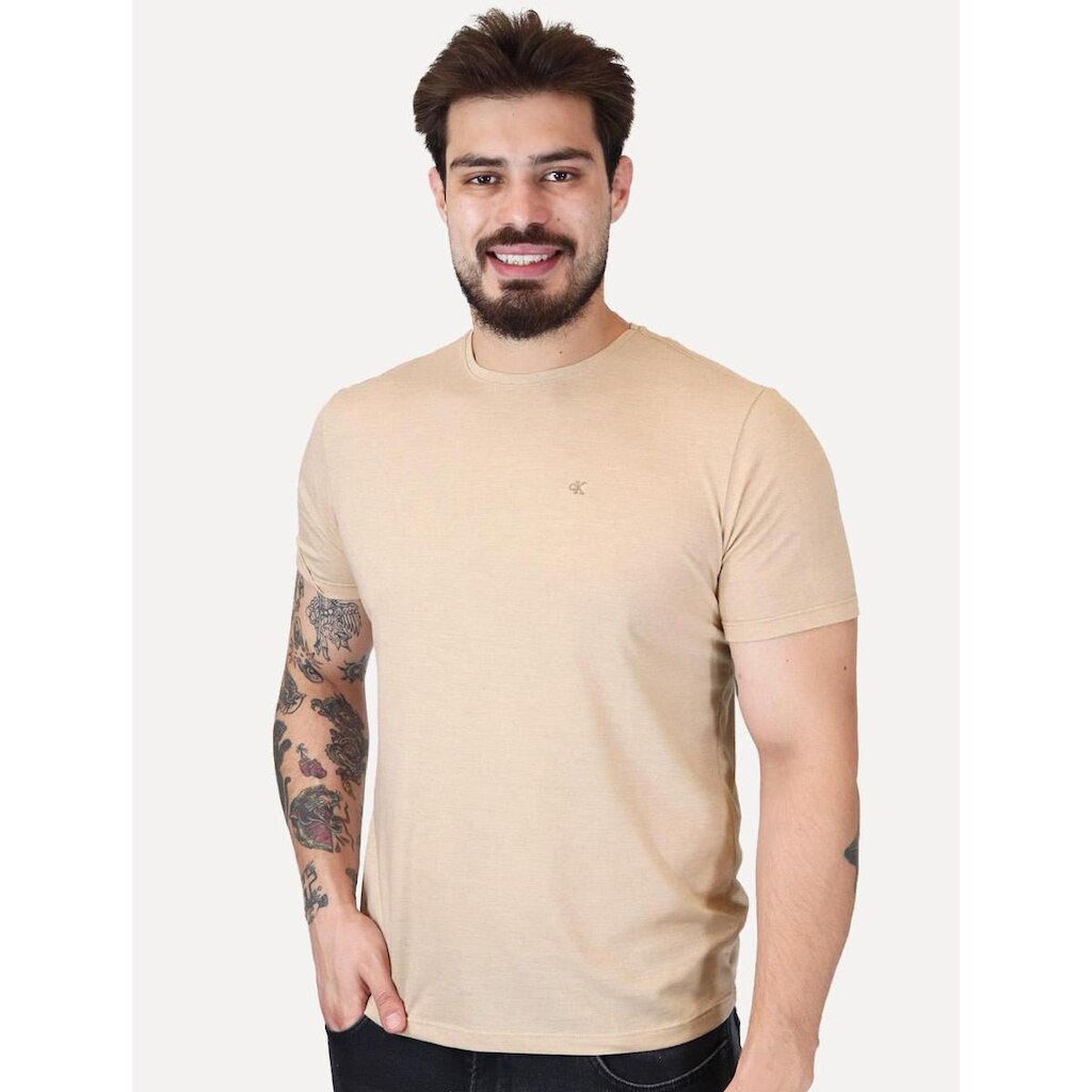 Camiseta Calvin Klein Jeans Masculina Botonê Cáqui Médio