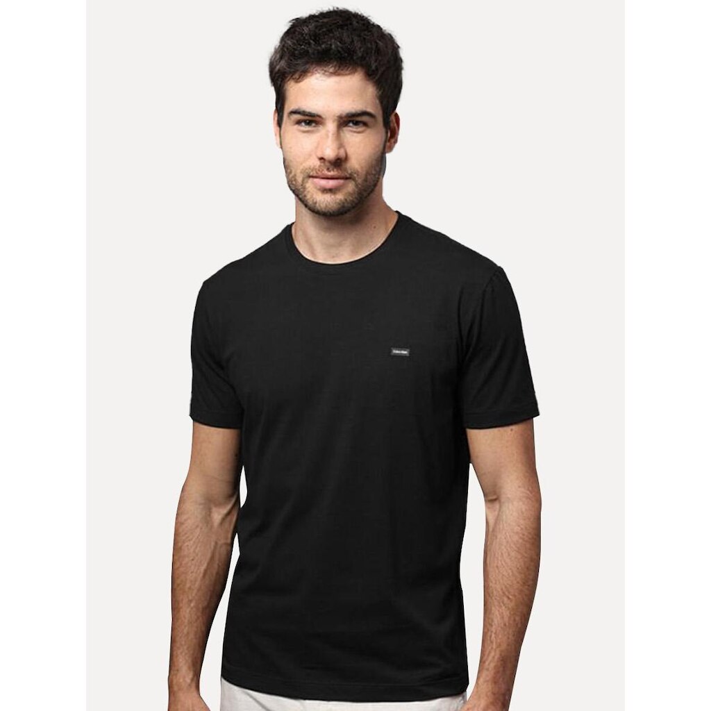 Camiseta Calvin Klein Jeans Masculina Egyptian Cotton Rubber Patch Preta