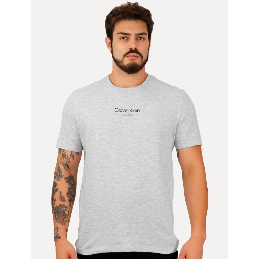 Camiseta Calvin Klein Masculina Flame CK New York Cinza Mescla