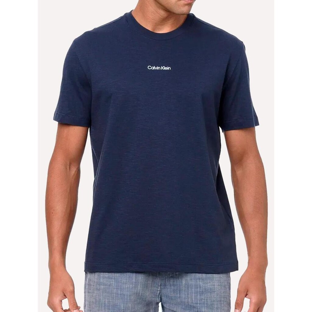 Camiseta Calvin Klein Masculina Flame Front Logo Azul Marinho