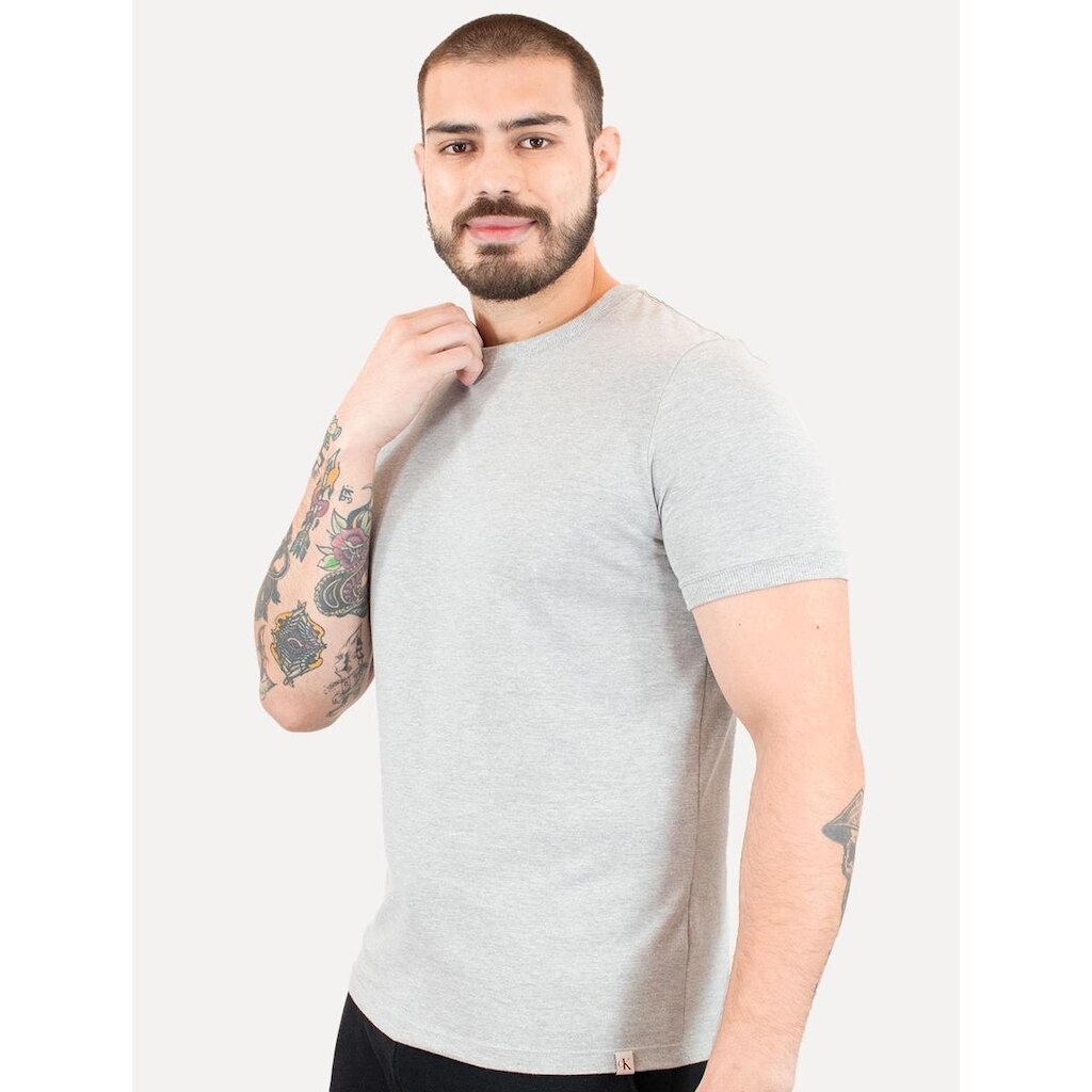Camiseta Calvin Klein Masculina Malhão Com Punhos Cinza Mescla