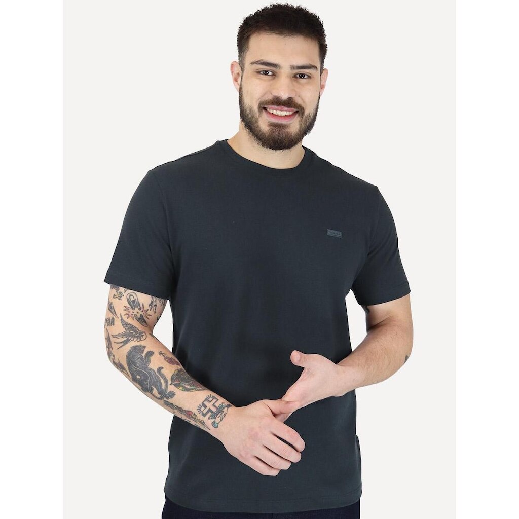 Camiseta Calvin Klein Masculina Piquet Rubber Patch Mono Logo Azul Marinho