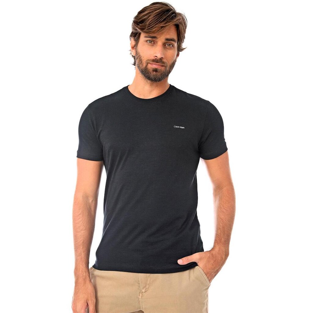 Camiseta Calvin Klein Masculina Slim Logo Flamê Preta
