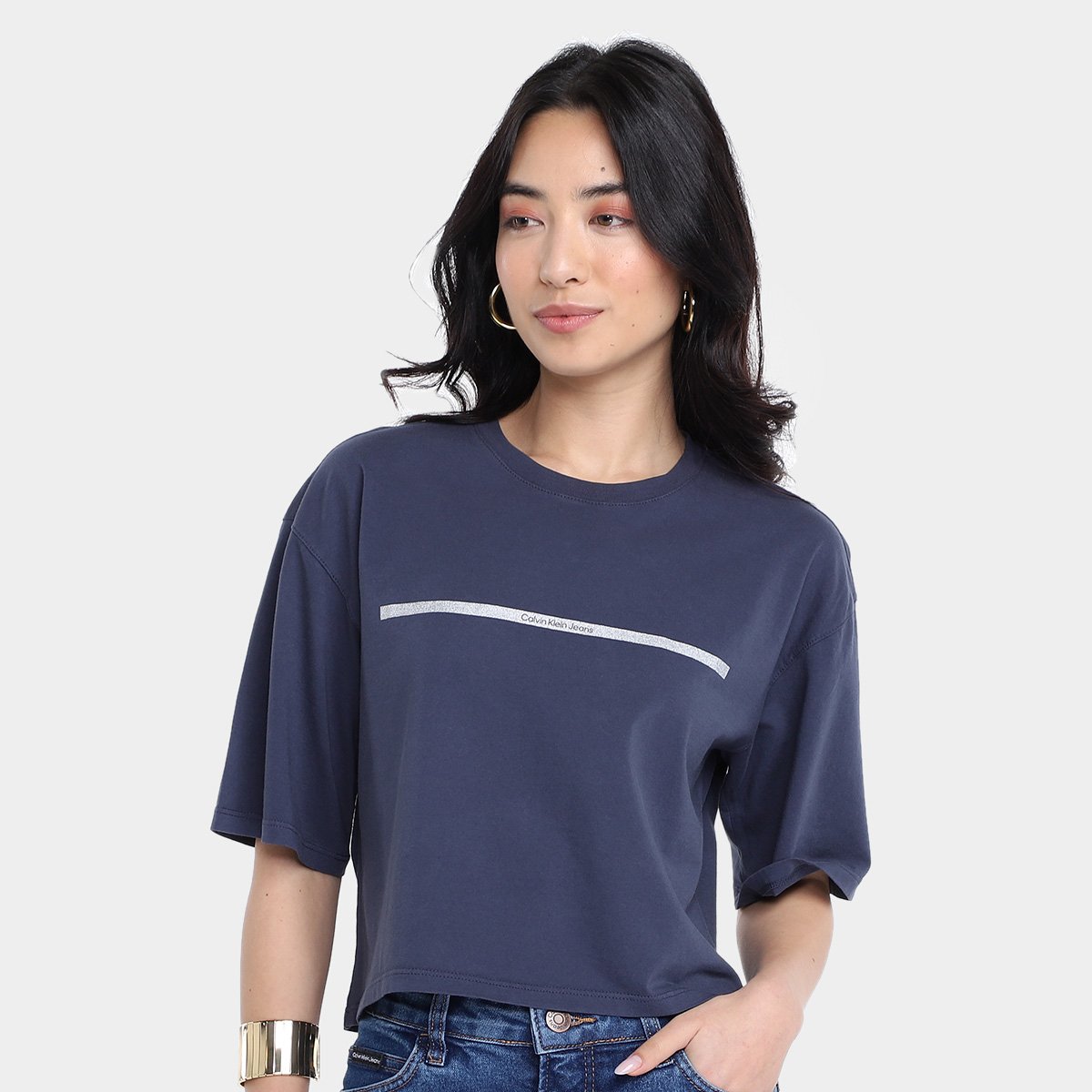 Camiseta Calvin Klein Palito Horizontal I Feminina Marinho