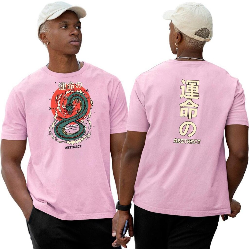 Camiseta Camisa Algodão‎ Dragon Japonese Writing Abstract
