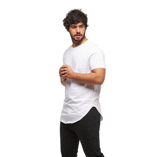 Camiseta Camisa Blusa Longline Oversized MC - Branco Menor preço em Camiseta Camisa Blusa Longline Oversized MC - Branco