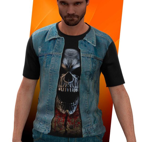 Camiseta Camisa Colete De Jeans Moto Clube Blusa 0002 - Estampado Menor preço em Camiseta Camisa Colete De Jeans Moto Clube Blusa 0002 - Estampado