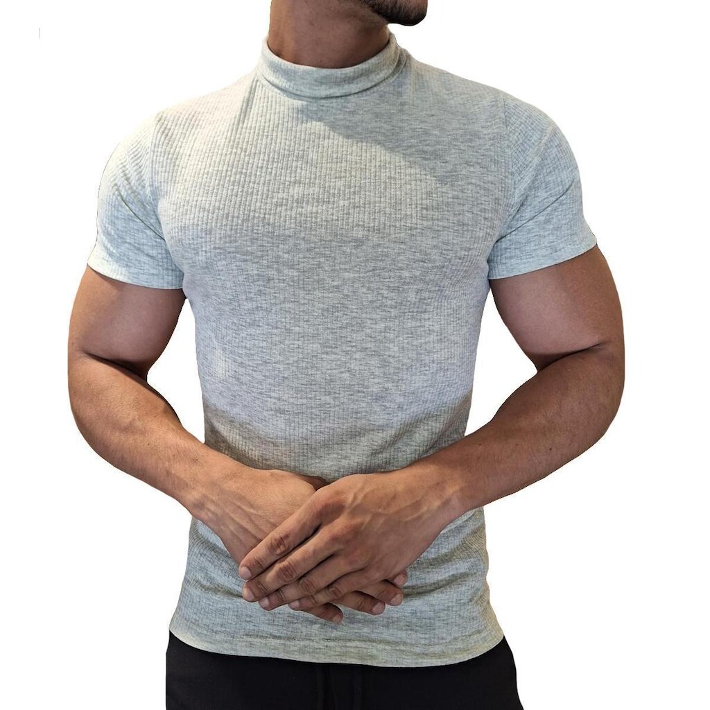 Camiseta Canelada Cacharrel Slim Masculina Gola Alta