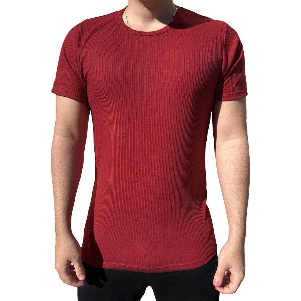 Camiseta Canelada Slim Fit Manga Curta Masculina Vermelha