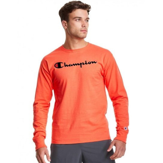 Camiseta Champion Manga Longa Malhão Script Embroidery Logo Masculina - Preto - P - Laranja Menor preço em Camiseta Champion Manga Longa Malhão Script Embroidery Logo Masculina - Preto - P - Laranja