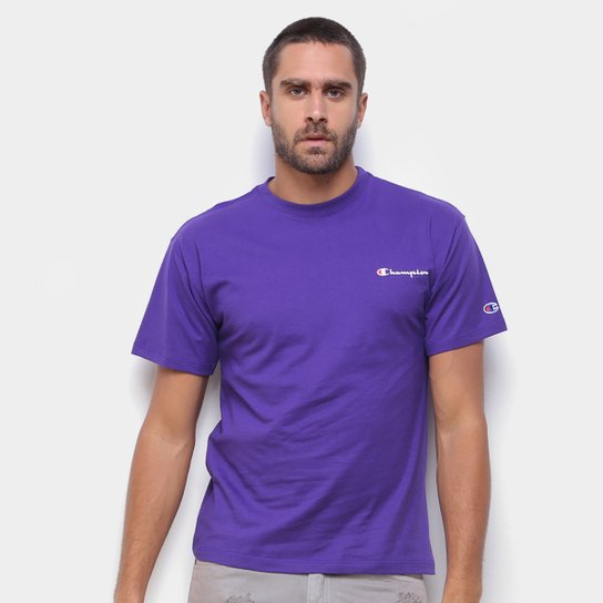 Camiseta Champion Mini Script Logo Masculina - Roxo Menor preço em Camiseta Champion Mini Script Logo Masculina - Roxo