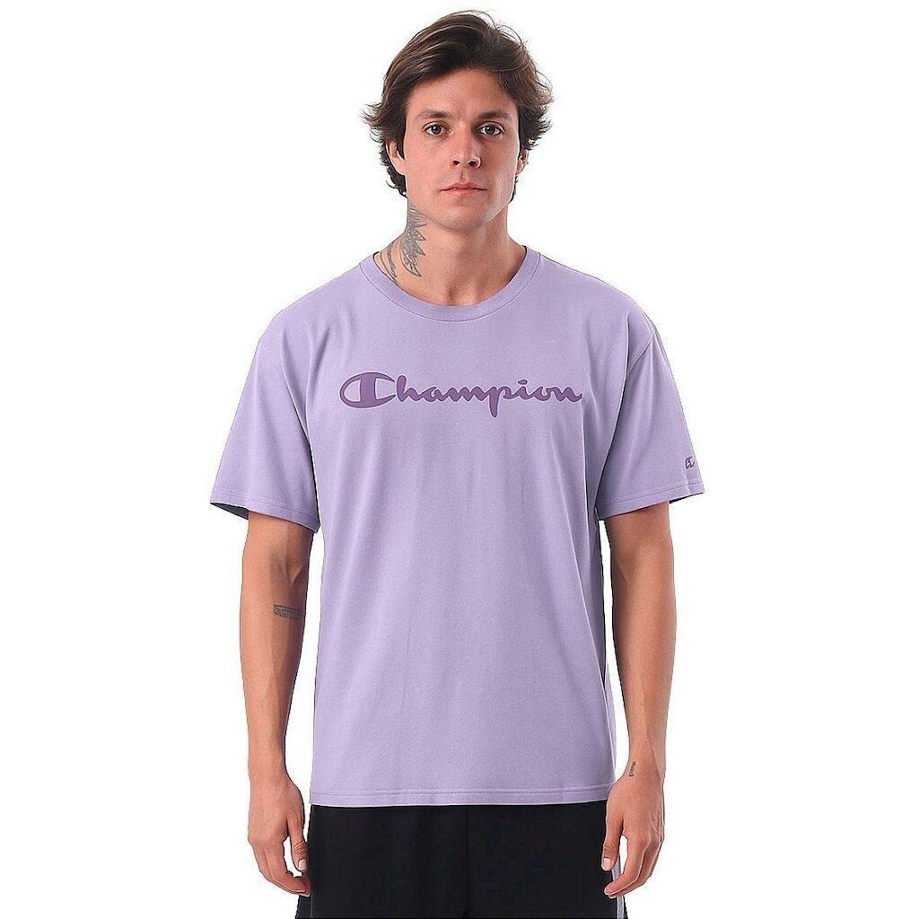 Camiseta Champion Script Puff Mescla Masculi Cinza