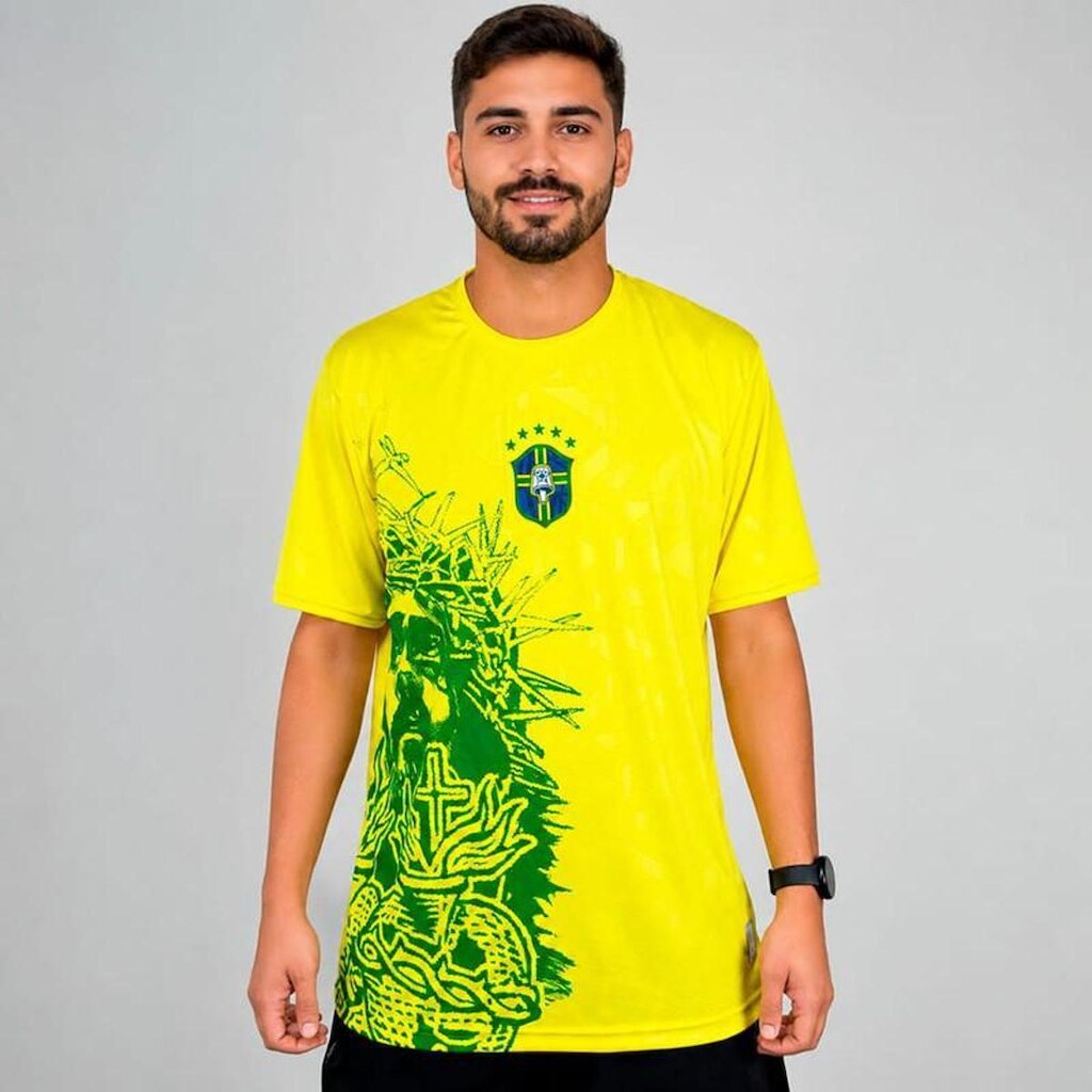 Camiseta Chronic Brasil Copa Cristo São Jorge Amarela Branca