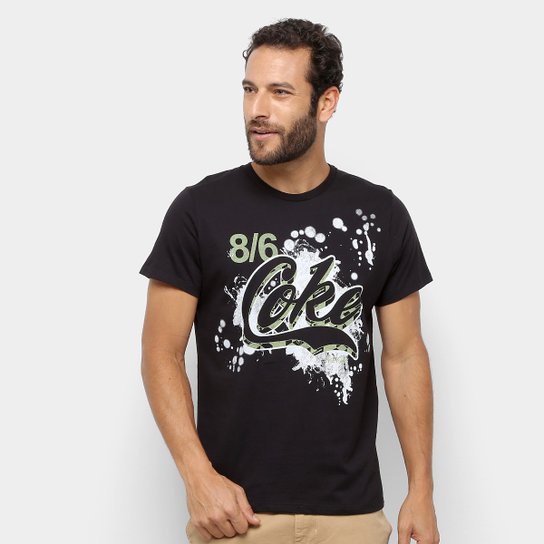 Camiseta Coca-Cola Estampada 8/6 Masculina - Preto Menor preço em Camiseta Coca-Cola Estampada 8/6 Masculina - Preto