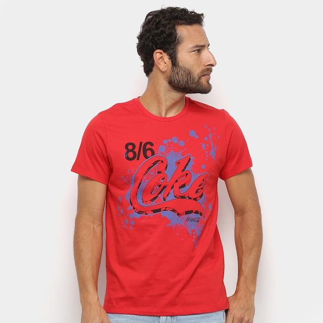 Camiseta Coca-Cola Estampada 8/6 Masculina - Vermelho Menor preço em Camiseta Coca-Cola Estampada 8/6 Masculina - Vermelho