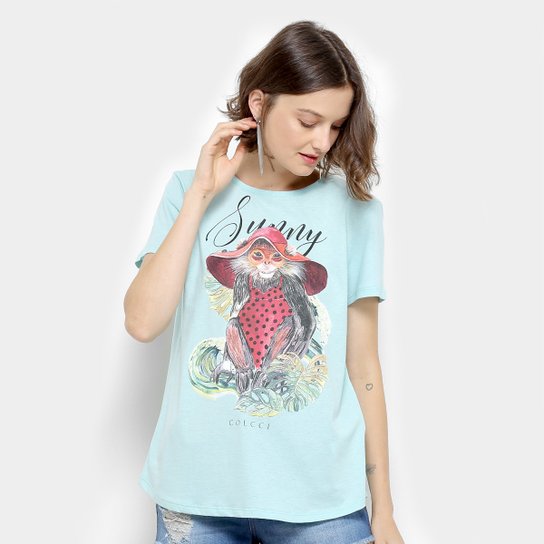Camiseta Colcci Estampada Feminina - Verde água