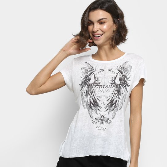 Camiseta Colcci Linho Estampada Feminina - Off White