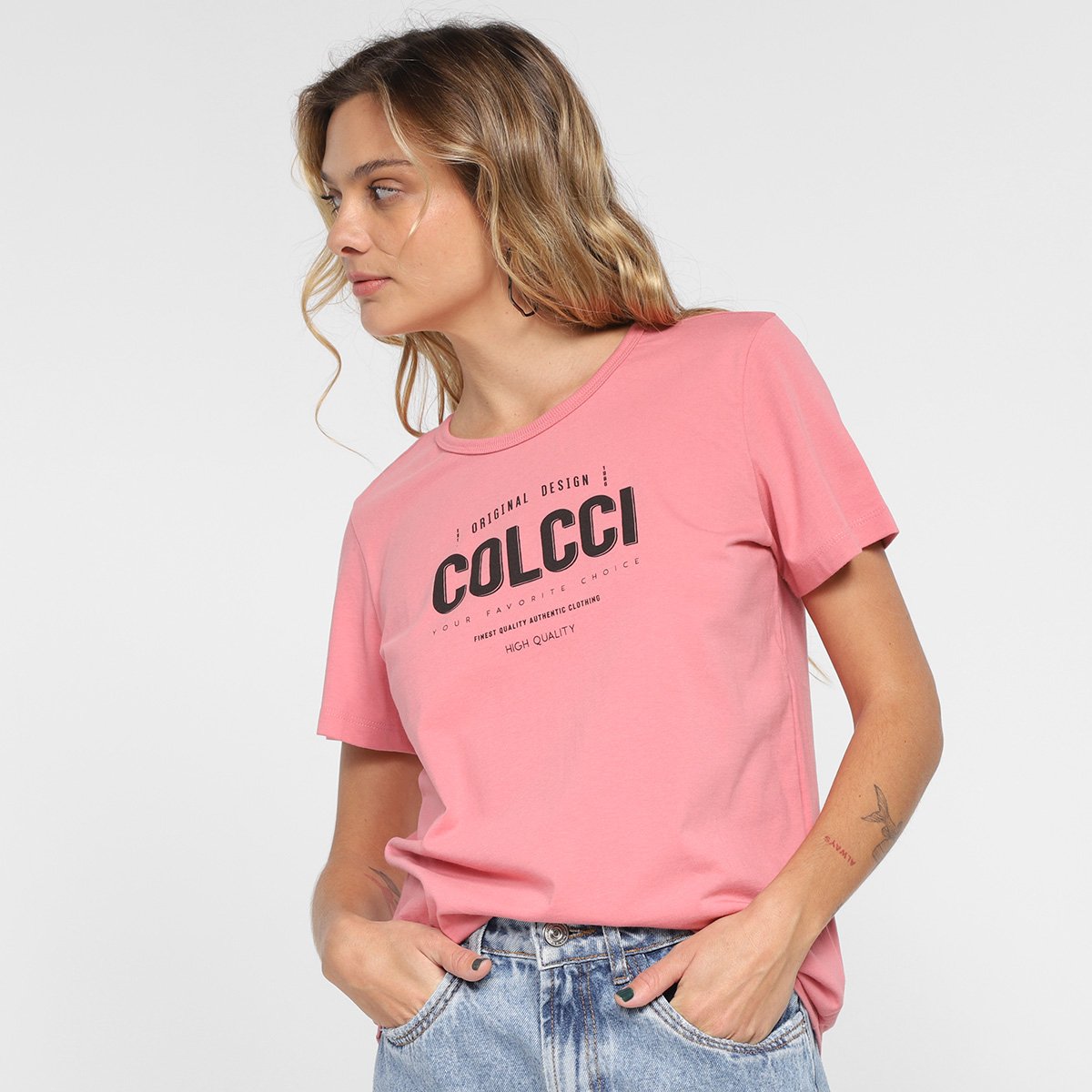 Camiseta Colcci Logo Feminina Rosa Netshoes1