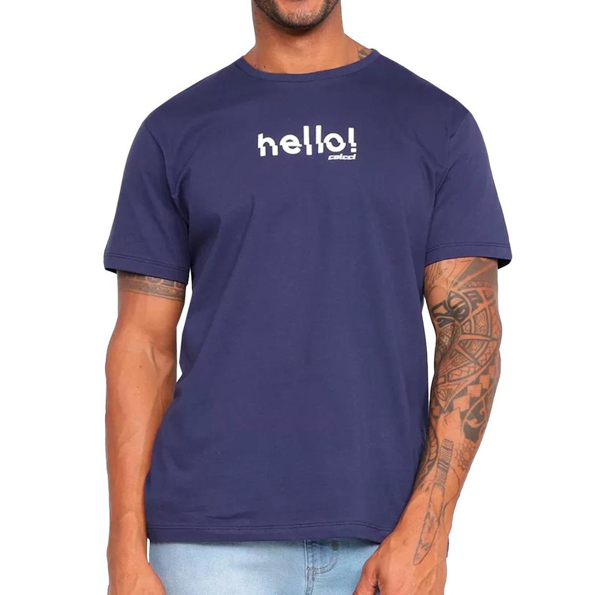 Camiseta Colcci Masculina Regular Hello! Azul Escuro