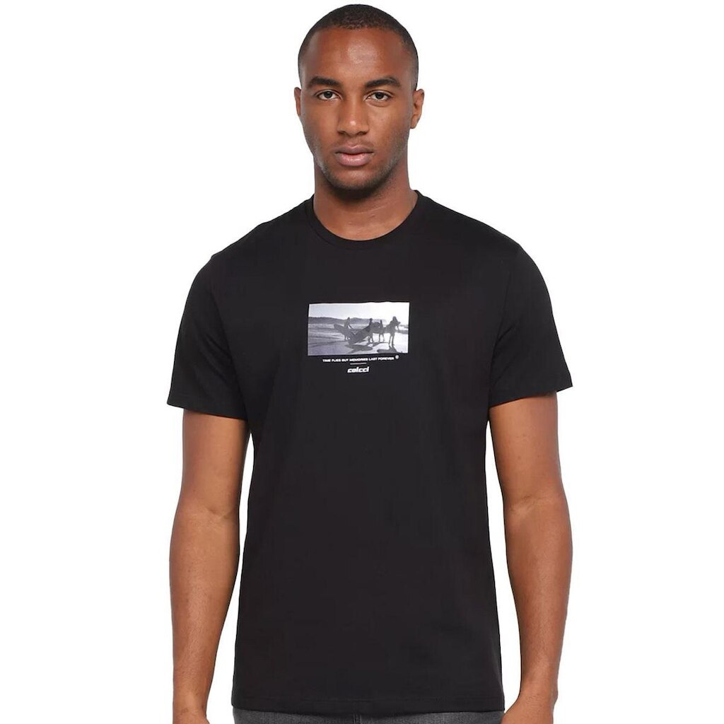 Camiseta Colcci Masculina Regular Time Flies Preta