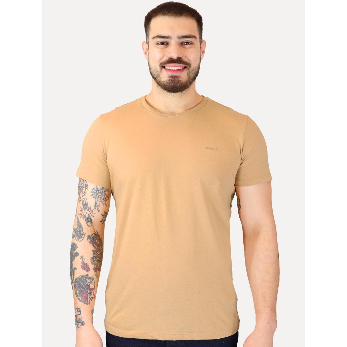 Camiseta Colcci Masculina Slim Back To Basics Orange Logo Bege