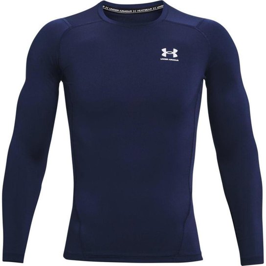 Camiseta Compressão de Treino Masculina Under Armour HG Comp LS - Azul+Branco Menor preço em Camiseta Compressão de Treino Masculina Under Armour HG Comp LS - Azul+Branco
