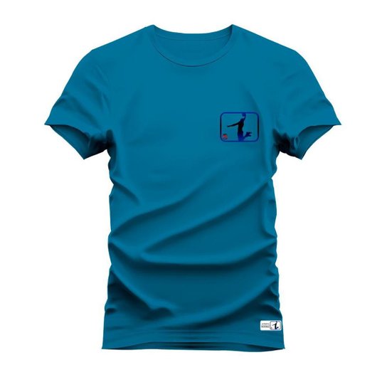 Camiseta Confortável Premium Algodão T-Shirt Cesta Peito NS - Azul Menor preço em Camiseta Confortável Premium Algodão T-Shirt Cesta Peito NS - Azul