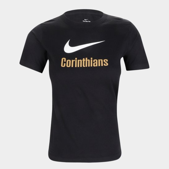 Camiseta Corinthians Nike Swoosh Feminina - Preto Menor preço em Camiseta Corinthians Nike Swoosh Feminina - Preto