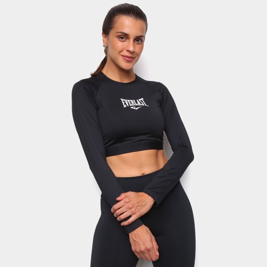 Camiseta Cropped Everlast Logo Manga Longa Masculina - Preto+Branco Menor preço em Camiseta Cropped Everlast Logo Manga Longa Masculina - Preto+Branco