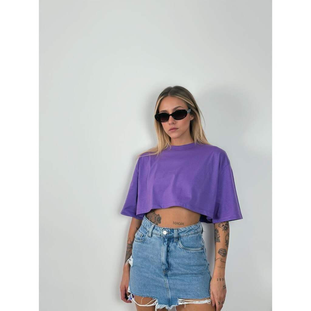 Camiseta Cropped Oversized Aveloz- Roxa-PP