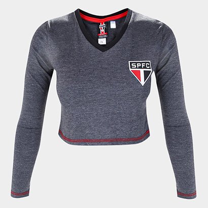 Camiseta Cropped São Paulo Pond Manga Longa Feminina - Feminino
