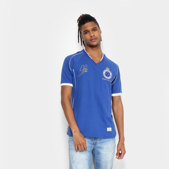 Camiseta Cruzeiro Retrô Mania 2003 Tríplice Coroa Masculina - Azul Royal